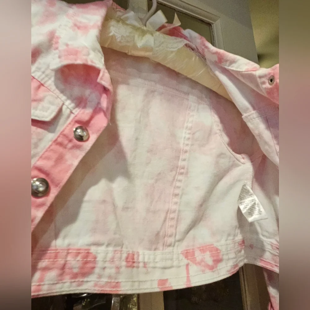 Young Hearts Pink & White Tie Dye Denim Jacket - Size 6X - Picture 12 of 12